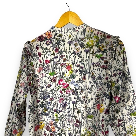 4 for $20 SALE! H&M Ruffle Shoulder Collarless Button Top, Wildflower Multi, 8 - Picture 8 of 9
